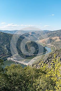 Douro Valley, Portugal. Top view of river, and the vineyards are on a hills