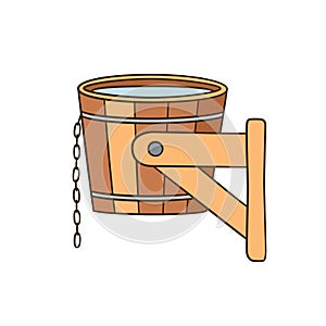 Dousing with cold water. Bucket for hardening procedures. Hand drawn vector illustration