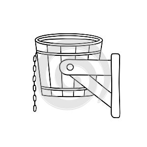 Dousing with cold water. Bucket for hardening procedures. Hand drawn vector illustration