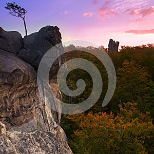 Dovbush rocks, scenic autumn  scenery, scenic nature landscape, Carpathian mountains. Ukraine, Europe