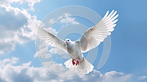 Dove in the air with wings wide open in-front of sky