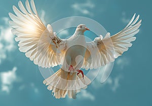 Dove in the air with wings wide open in-front of the sun