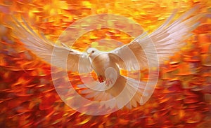 Dove of Divine Light: Depiction of the Holy Spirit as a Dove...The outpouring of the Holy Spirit and the dawn of golden light: photo