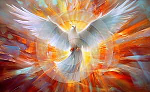 Dove of Divine Light: Depiction of the Holy Spirit as a Dove...The outpouring of the Holy Spirit and the dawn of golden light: photo