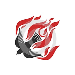 The dove and the flame of fire are symbols of God`s Holy Spirit, peace and humility.