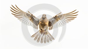 Realistic Photo Of Flying Mourning Dove On White Background