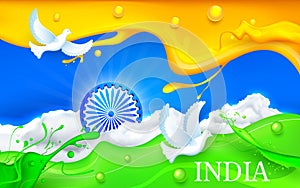 Dove flying with Indian Tricolor Flag