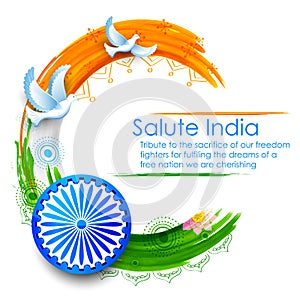 Dove flying on Indian tricolor flag background