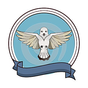 Dove flying symbol round emblem