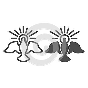 Dove with glow line and solid icon, Happy Easter concept, Holy Spirit bird sign on white background, pigeon surrounded