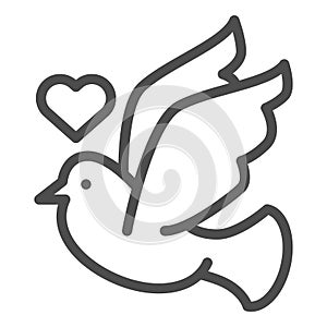 Dove with heart line icon. Lovely dove vector illustration isolated on white. Valentines day bird outline style design photo