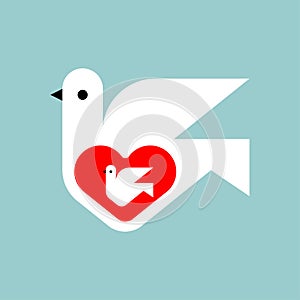 Dove and heart symbol of love sign