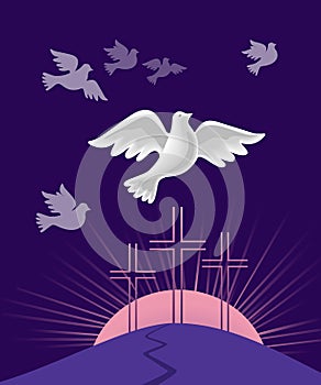 Dove Holy Spirit with olive branch vector poster