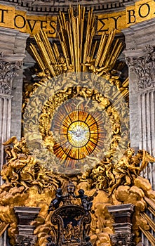 Dove of the Holy Spirit stained glass built by Gian Lorenzo Bernini in 1660 inside St. Petrs's basilica