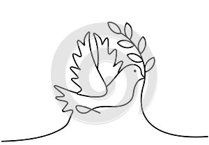 Dove icon. Bird symbol of peace and freedom in simple linear style. Vector illustration