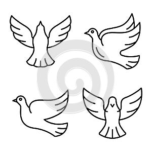 Dove icons set, outline style