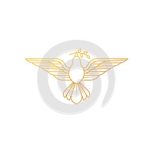 Dove Logo icon vector illustration. Abstract Line art of a flying dove with olive branch