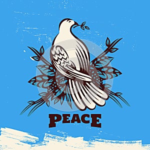 Dove with Olive Branch Peace Symbol Illustration