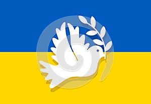 Dove of peace on the background of the Ukrainian flag. Stop world war. Vector illustration