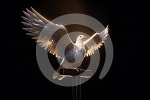 The dove of peace on a christian cross. Concept for catholic religion and holy week. Generative ai