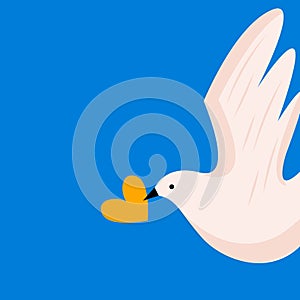 Dove of peace. Flying bird with an branch in beak. Peace and love, freedom, no war concept.