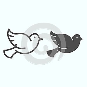 Dove of peace line and solid icon. Flying bird vector illustration isolated on white. Dove outline style design