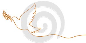 Dove of peace with an olive branch in one line style