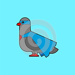 Dove superhero. Super pigeon In raincoat and mask. Superpowers Bird. Cartoon style vector photo