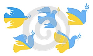 Dove vector in flat style. Doves are symbols of peace. A call against war. Ukrainian symbols.