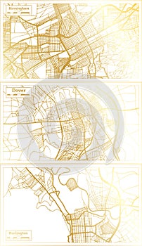 Dover Delaware, Burlington Vermont and Birmingham Alabama USA City Map Set