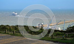 Dover,England White cliffs and Dover harbor along the coast of English channel