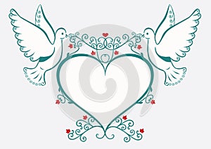 Doves with heart frame