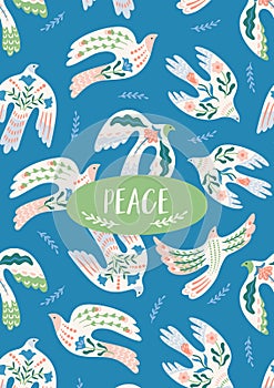 Doves of peace. Vector illustration. Template for card, poster, flyer and other