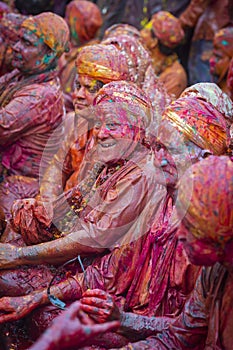 Dovotees singing Bhajan at Nandgaon Temple Samaj during Holi Festival,UttarPradesh,India