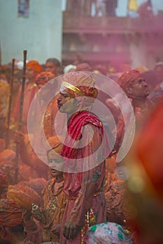 Dovotees singing Bhajan at Nandgaon Temple Samaj during Holi Festival,UttarPradesh,India