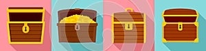 Dower chest icon set, flat style