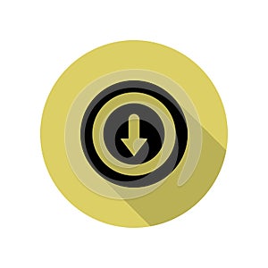 down arrow in a circle long shadow icon. Simple glyph, flat vector of web icons for ui and ux, website or mobile application