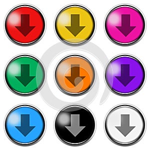 Down arrow sign button icon set isolated on white with clipping path 3d illustration