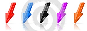 Down colored 3d arrows. Shiny straight icons set