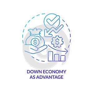 Down economy as advantage blue gradient concept icon