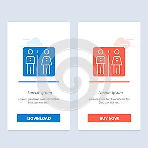 Down, Elevator, Machine, Hotel  Blue and Red Download and Buy Now web Widget Card Template