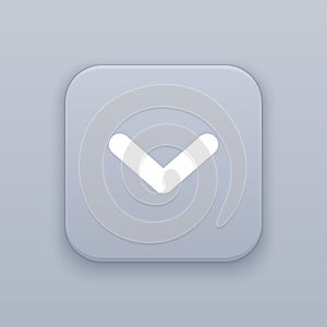 Down, gray vector button with white icon on gray background