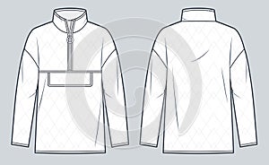 Down Jacket technical fashion Illustration. Unisex Lightweight Anorak fashion flat technical drawing template, quilted, pocket