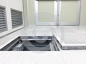 Down to under raised floor at Clean room