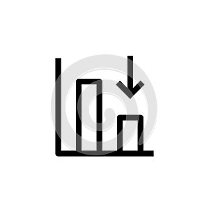 Down trend degenerate bar chart icon design with falling down arrow symbol. simple clean line art professional business management