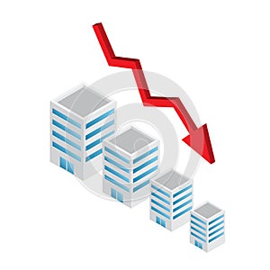 Down trend of real estate value with arrow