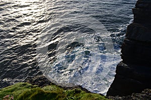 Down View to the Sea from Cliffs of Loop Head Peninsula in Clare, Ireland