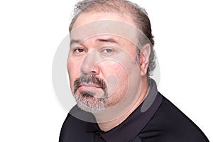 Downcast middle aged male over white background