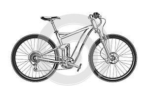 Downhill cross country bicycle engraved vector