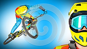 Downhill extreme jump and portrait blue panorama background photo